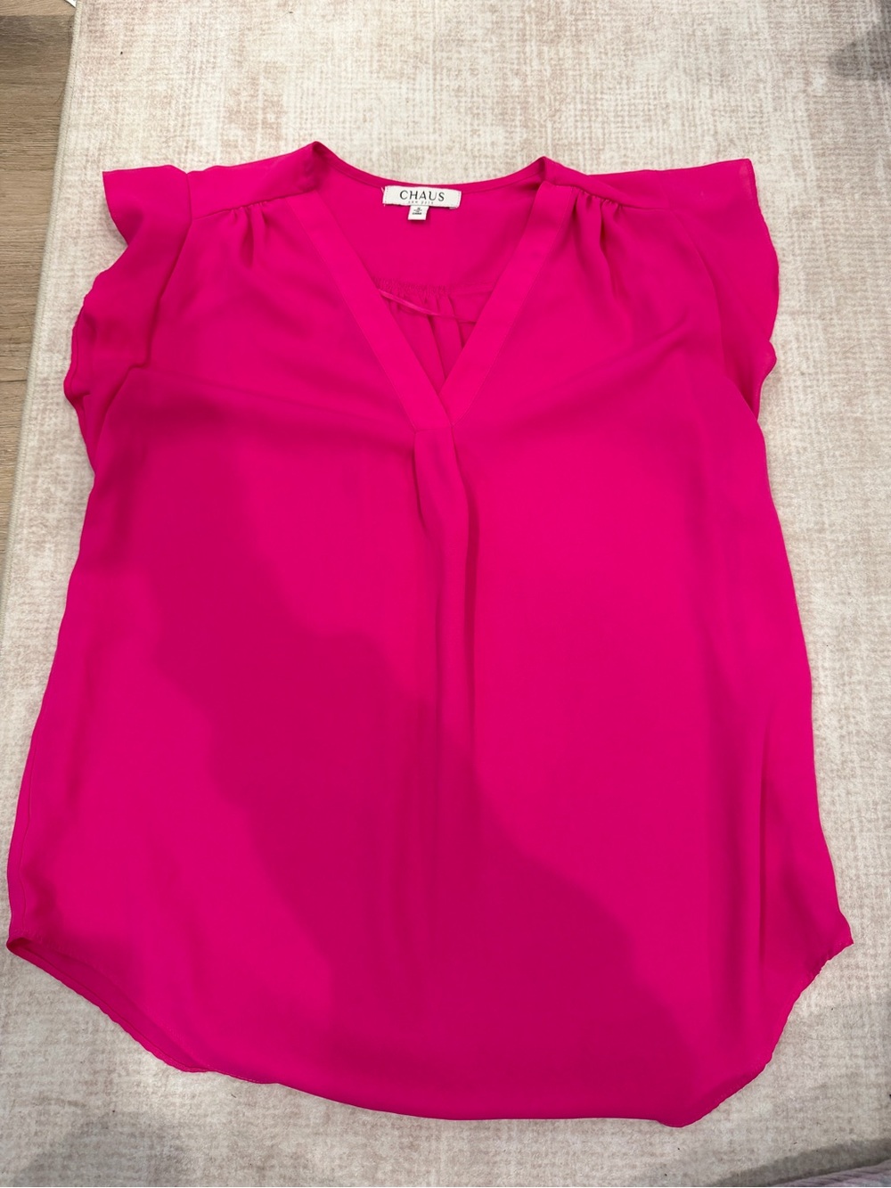 Chaus Women's Hot Pink V-Neck Flutter Sleeve Blouse